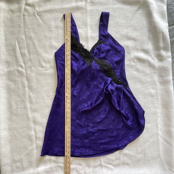 Vintage Gold Label Victoria's Secret Purple Black Slip Sleep Gown Lace Detail XS - Picture 8 of 10